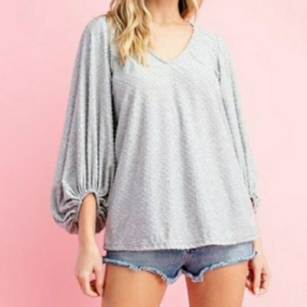 Polka Dot Pattern Puffy Sleeved V-neck Top